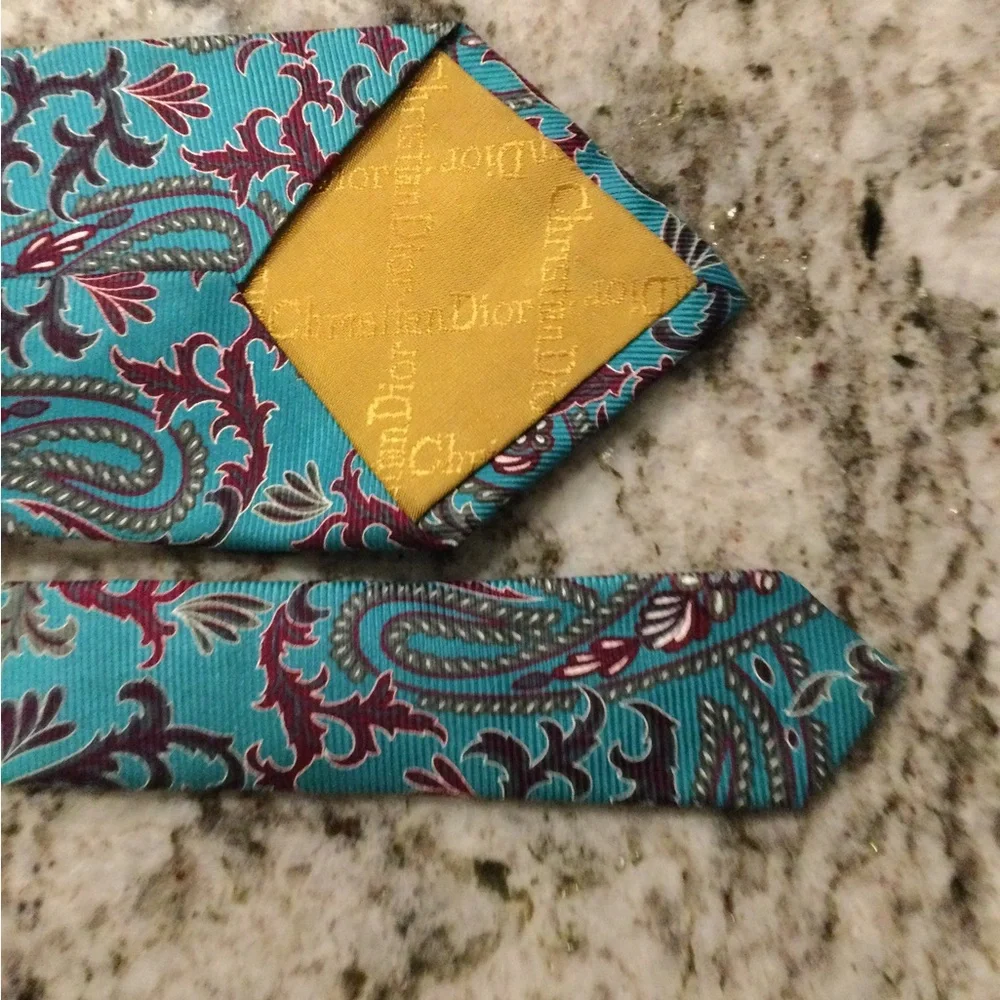 Dior Teal Paisley Tie with Burgundy and Olive Accents
